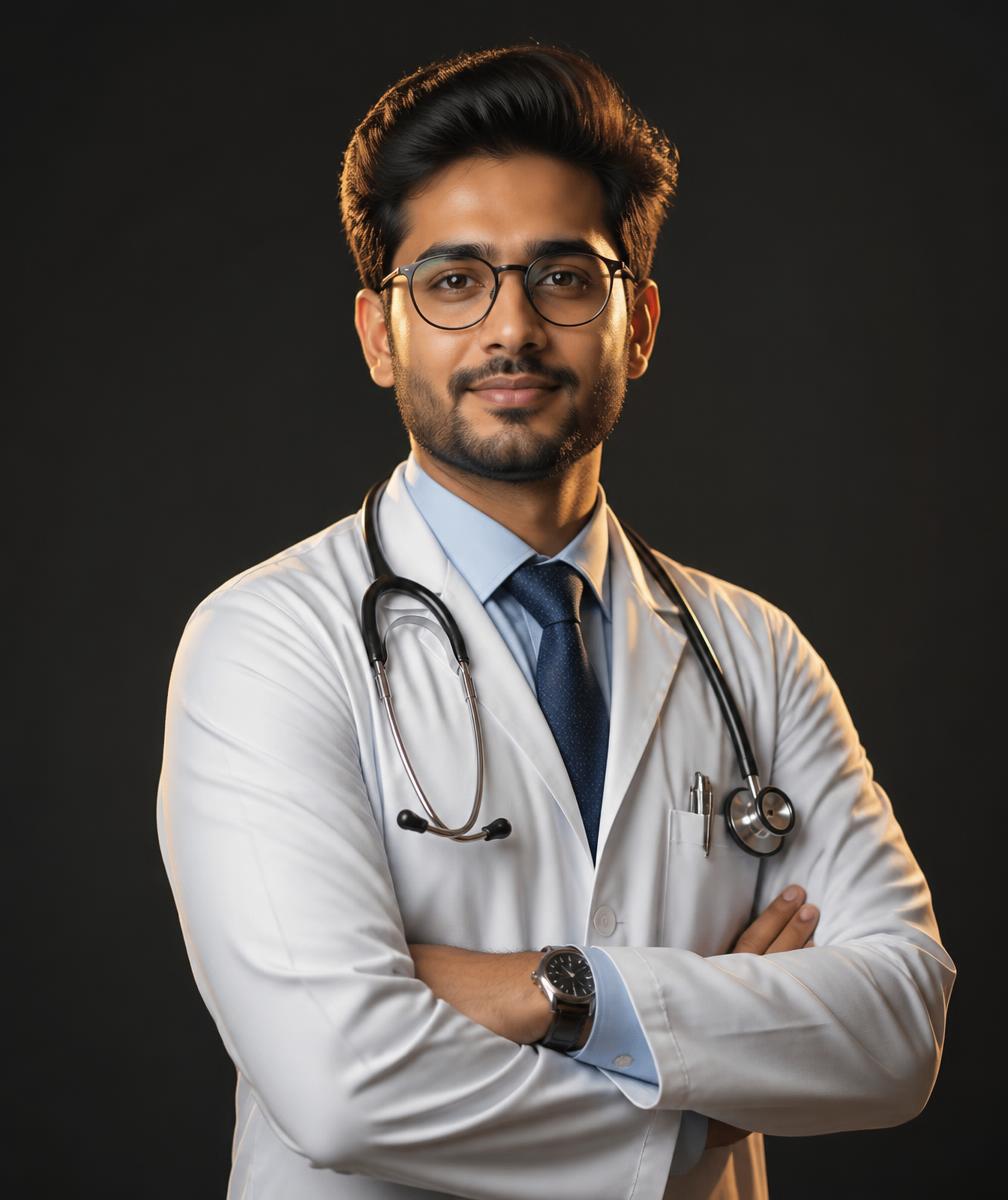 Medifly founder, a doctor, standing in a white coat
